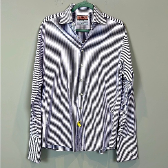 Thomas Pink Men Slim Fit 100% Cotton Dress Button Down French Cuff Shirt 15.5 - Picture 2 of 11